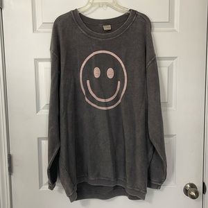 Oversized ribbed & distressed Smiley Face shirt